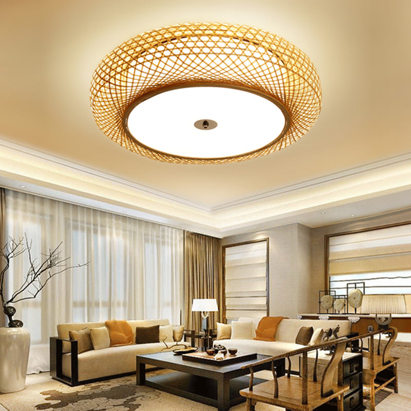 Chinese Style Round Flush Mount Lighting Bamboo 3-Light Living Room Ceiling Light with Shade Inside Wood Clearhalo 'Ceiling Lights' 'Close To Ceiling Lights' 'Close to ceiling' 'Flush mount' Lighting' 2466870