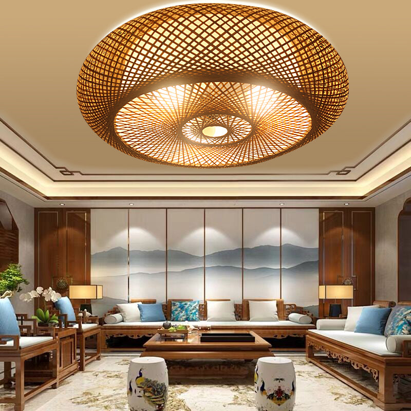 Chinese Style Round Flush Mount Lighting Bamboo 3-Light Living Room Ceiling Light with Shade Inside Clearhalo 'Ceiling Lights' 'Close To Ceiling Lights' 'Close to ceiling' 'Flush mount' Lighting' 2466871