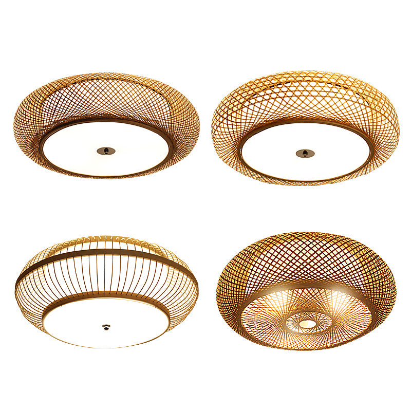 Chinese Style Round Flush Mount Lighting Bamboo 3-Light Living Room Ceiling Light with Shade Inside Clearhalo 'Ceiling Lights' 'Close To Ceiling Lights' 'Close to ceiling' 'Flush mount' Lighting' 2466873