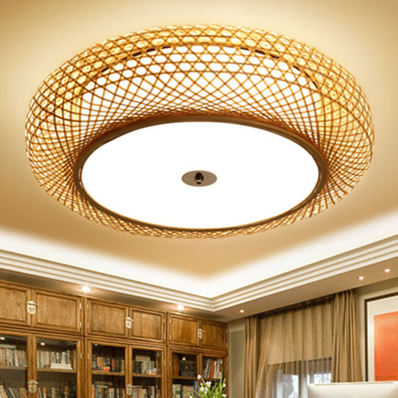 Chinese Style Round Flush Mount Lighting Bamboo 3-Light Living Room Ceiling Light with Shade Inside Clearhalo 'Ceiling Lights' 'Close To Ceiling Lights' 'Close to ceiling' 'Flush mount' Lighting' 2466874