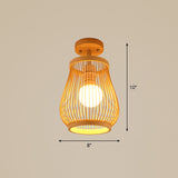 Cage Style Aisle Semi Flush Light Bamboo Single-Bulb Asian Ceiling Mounted Light in Wood Clearhalo 'Ceiling Lights' 'Close To Ceiling Lights' 'Close to ceiling' 'Semi-flushmount' Lighting' 2466887