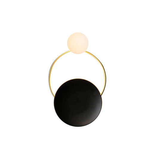 Postmodern Creative Circle Wall Sconce Cream Glass 1 Head Corridor Wall Light in Black-Brass Clearhalo 'Cast Iron' 'Glass' 'Industrial' 'Modern wall lights' 'Modern' 'Tiffany' 'Traditional wall lights' 'Wall Lamps & Sconces' 'Wall Lights' Lighting' 2466928