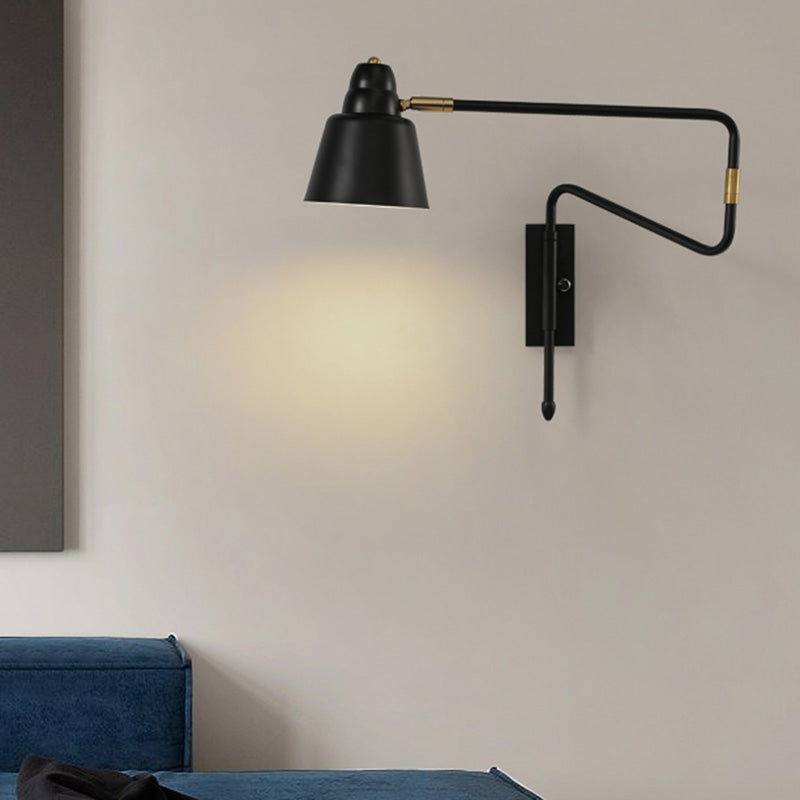 Shaded Bedside Wall Mounted Reading Lamp Metal 1 Head Nordic Task Wall Sconce with Retractable Arm Clearhalo 'Cast Iron' 'Glass' 'Industrial' 'Modern wall lights' 'Modern' 'Tiffany' 'Traditional wall lights' 'Wall Lamps & Sconces' 'Wall Lights' Lighting' 2466929