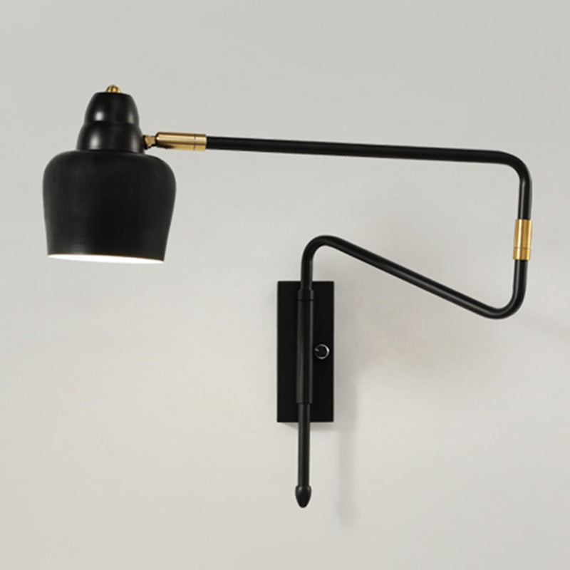Shaded Bedside Wall Mounted Reading Lamp Metal 1 Head Nordic Task Wall Sconce with Retractable Arm Black Cylinder Clearhalo 'Cast Iron' 'Glass' 'Industrial' 'Modern wall lights' 'Modern' 'Tiffany' 'Traditional wall lights' 'Wall Lamps & Sconces' 'Wall Lights' Lighting' 2466930