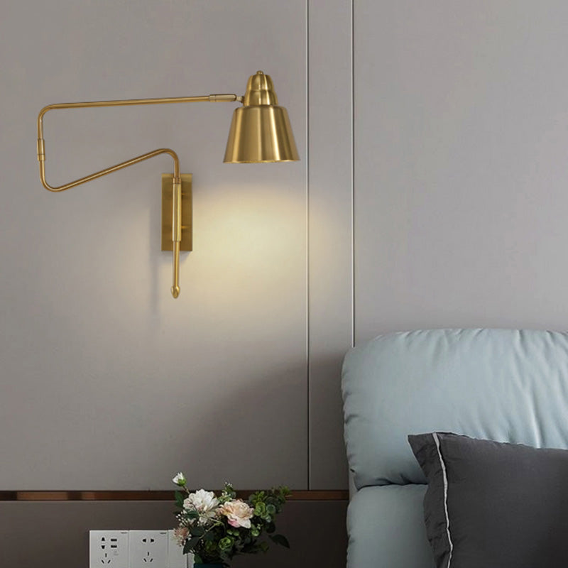 Shaded Bedside Wall Mounted Reading Lamp Metal 1 Head Nordic Task Wall Sconce with Retractable Arm Clearhalo 'Cast Iron' 'Glass' 'Industrial' 'Modern wall lights' 'Modern' 'Tiffany' 'Traditional wall lights' 'Wall Lamps & Sconces' 'Wall Lights' Lighting' 2466932