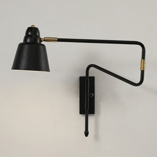 Shaded Bedside Wall Mounted Reading Lamp Metal 1 Head Nordic Task Wall Sconce with Retractable Arm Black Wide Flare Clearhalo 'Cast Iron' 'Glass' 'Industrial' 'Modern wall lights' 'Modern' 'Tiffany' 'Traditional wall lights' 'Wall Lamps & Sconces' 'Wall Lights' Lighting' 2466933