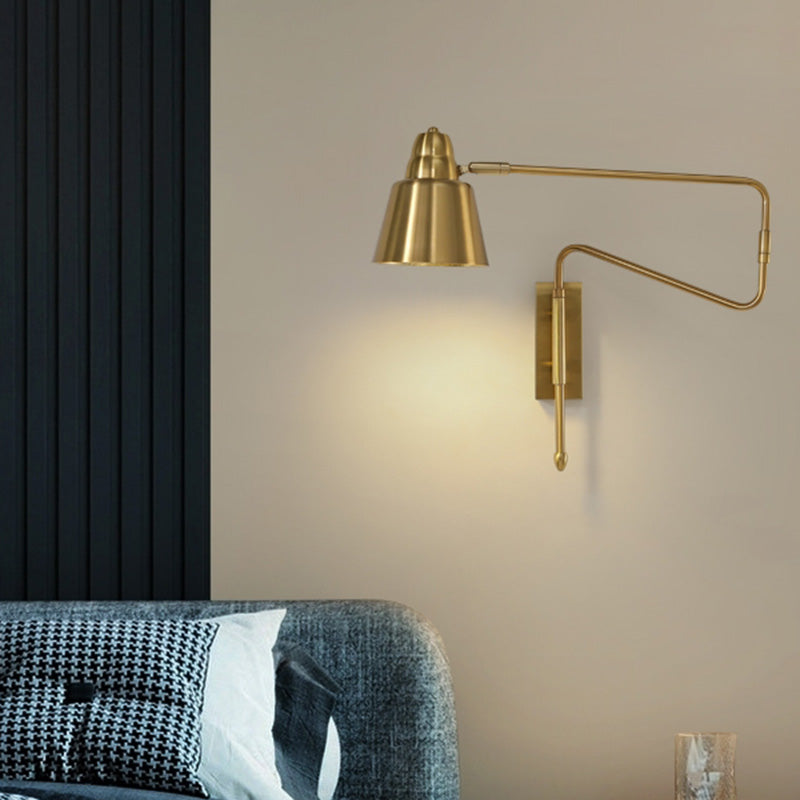Shaded Bedside Wall Mounted Reading Lamp Metal 1 Head Nordic Task Wall Sconce with Retractable Arm Clearhalo 'Cast Iron' 'Glass' 'Industrial' 'Modern wall lights' 'Modern' 'Tiffany' 'Traditional wall lights' 'Wall Lamps & Sconces' 'Wall Lights' Lighting' 2466934
