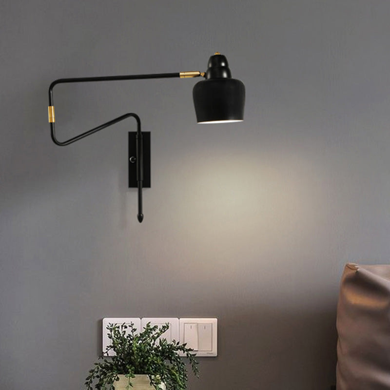 Shaded Bedside Wall Mounted Reading Lamp Metal 1 Head Nordic Task Wall Sconce with Retractable Arm Clearhalo 'Cast Iron' 'Glass' 'Industrial' 'Modern wall lights' 'Modern' 'Tiffany' 'Traditional wall lights' 'Wall Lamps & Sconces' 'Wall Lights' Lighting' 2466936