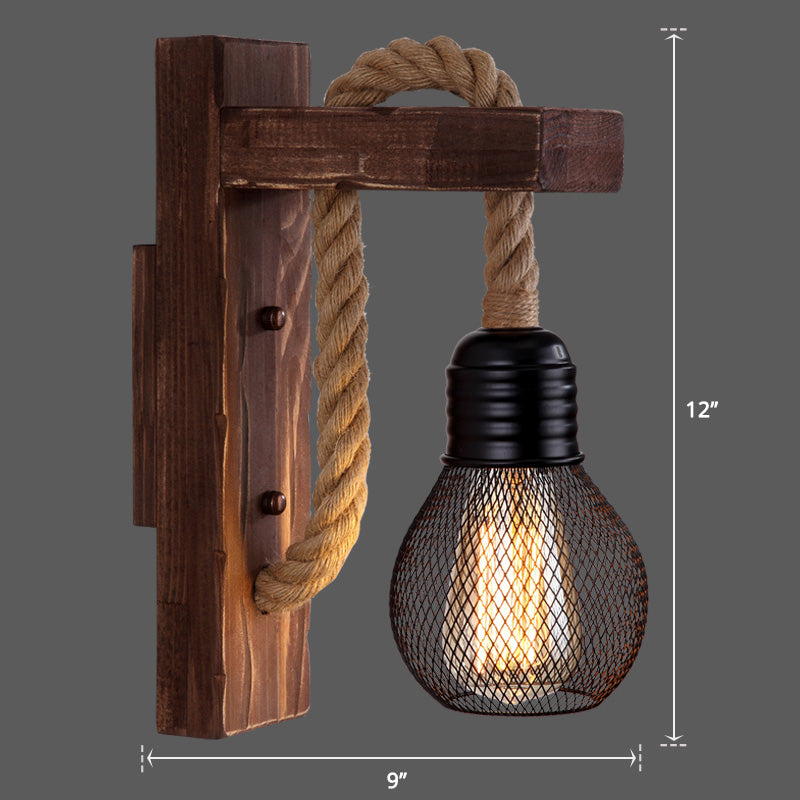 Wooden L Shaped Wall Bracket Lantern Farmhouse 1 Bulb Bedroom Wall Light with Rope Arm Clearhalo 'Industrial wall lights' 'Industrial' 'Middle century wall lights' 'Rustic wall lights' 'Tiffany' 'Wall Lamps & Sconces' 'Wall Lights' Lighting' 2466957