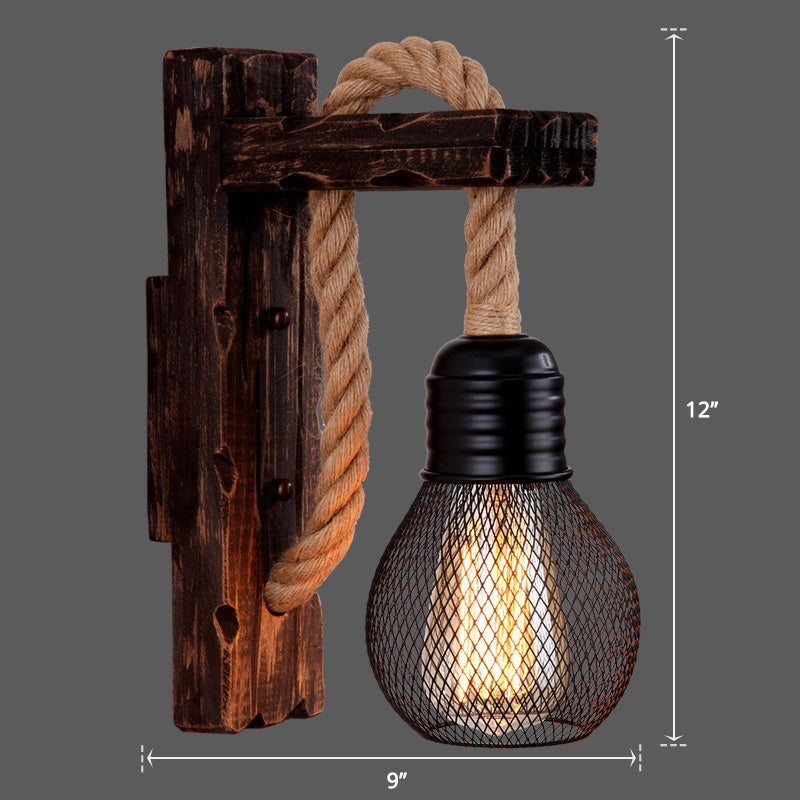 Wooden L Shaped Wall Bracket Lantern Farmhouse 1 Bulb Bedroom Wall Light with Rope Arm Clearhalo 'Industrial wall lights' 'Industrial' 'Middle century wall lights' 'Rustic wall lights' 'Tiffany' 'Wall Lamps & Sconces' 'Wall Lights' Lighting' 2466959