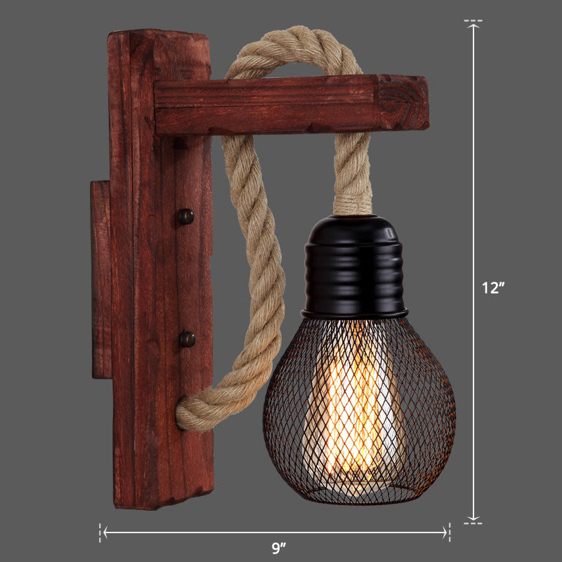 Wooden L Shaped Wall Bracket Lantern Farmhouse 1 Bulb Bedroom Wall Light with Rope Arm Clearhalo 'Industrial wall lights' 'Industrial' 'Middle century wall lights' 'Rustic wall lights' 'Tiffany' 'Wall Lamps & Sconces' 'Wall Lights' Lighting' 2466961