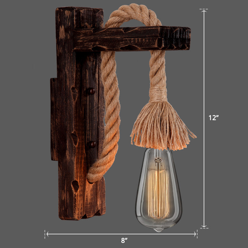 Wooden L Shaped Wall Bracket Lantern Farmhouse 1 Bulb Bedroom Wall Light with Rope Arm Clearhalo 'Industrial wall lights' 'Industrial' 'Middle century wall lights' 'Rustic wall lights' 'Tiffany' 'Wall Lamps & Sconces' 'Wall Lights' Lighting' 2466964