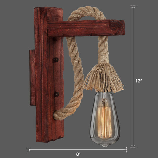 Wooden L Shaped Wall Bracket Lantern Farmhouse 1 Bulb Bedroom Wall Light with Rope Arm Clearhalo 'Industrial wall lights' 'Industrial' 'Middle century wall lights' 'Rustic wall lights' 'Tiffany' 'Wall Lamps & Sconces' 'Wall Lights' Lighting' 2466965