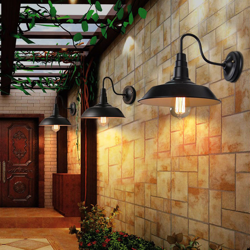 1 Head Gooseneck Wall Light Country Style Metal Sconce Light Fixture with Barn Shade Clearhalo 'Art deco wall lights' 'Cast Iron' 'Glass' 'Industrial wall lights' 'Industrial' 'Middle century wall lights' 'Modern' 'Rustic wall lights' 'Tiffany' 'Traditional wall lights' 'Wall Lamps & Sconces' 'Wall Lights' Lighting' 2467015
