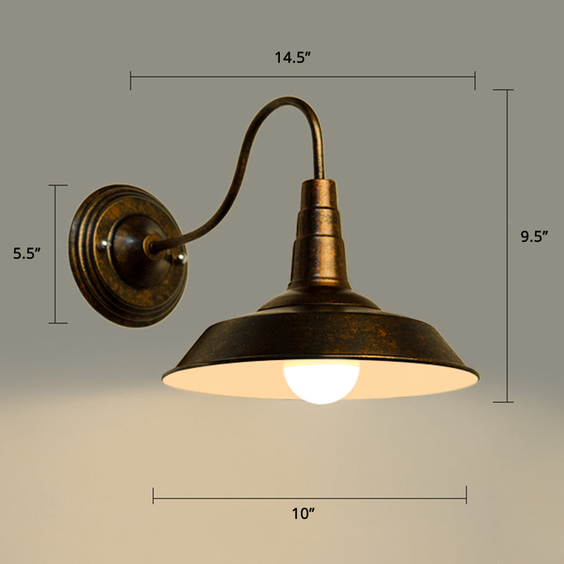 1 Head Gooseneck Wall Light Country Style Metal Sconce Light Fixture with Barn Shade Clearhalo 'Art deco wall lights' 'Cast Iron' 'Glass' 'Industrial wall lights' 'Industrial' 'Middle century wall lights' 'Modern' 'Rustic wall lights' 'Tiffany' 'Traditional wall lights' 'Wall Lamps & Sconces' 'Wall Lights' Lighting' 2467021