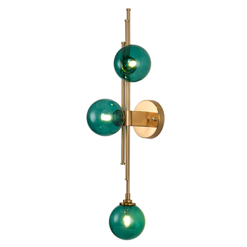 Glass Orb Sconce Lighting Fixture Mid Century 3-Bulb Brass Finish Wall Lamp for Living Room Clearhalo 'Cast Iron' 'Glass' 'Industrial' 'Modern wall lights' 'Modern' 'Tiffany' 'Traditional wall lights' 'Wall Lamps & Sconces' 'Wall Lights' Lighting' 2467049