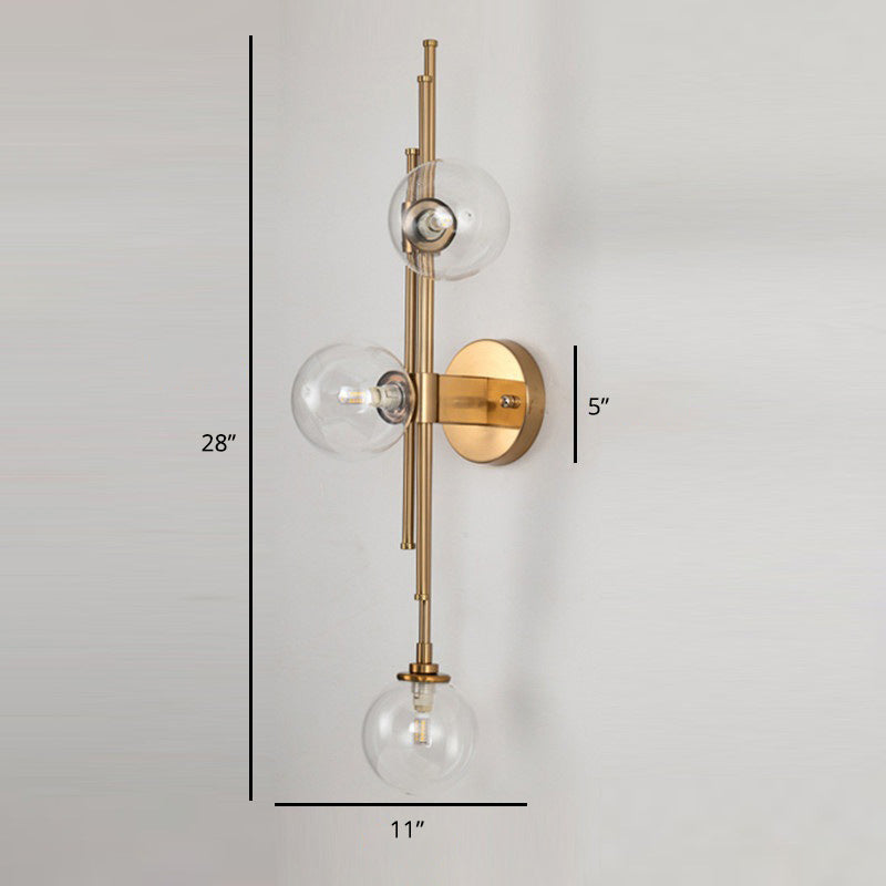 Glass Orb Sconce Lighting Fixture Mid Century 3-Bulb Brass Finish Wall Lamp for Living Room Clearhalo 'Cast Iron' 'Glass' 'Industrial' 'Modern wall lights' 'Modern' 'Tiffany' 'Traditional wall lights' 'Wall Lamps & Sconces' 'Wall Lights' Lighting' 2467054