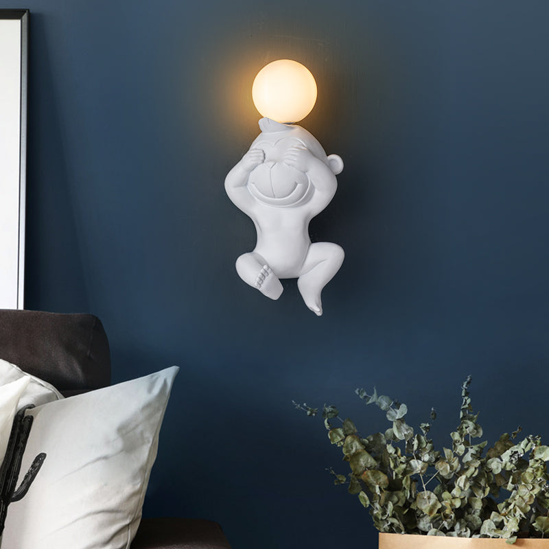 Creative Nordic Animal Wall Sconce Resin 1-Light Living Room Wall Light with Ball Blown Glass Shade Clearhalo 'Industrial wall lights' 'Industrial' 'Middle century wall lights' 'Tiffany' 'Wall Lamps & Sconces' 'Wall Lights' Lighting' 2467078