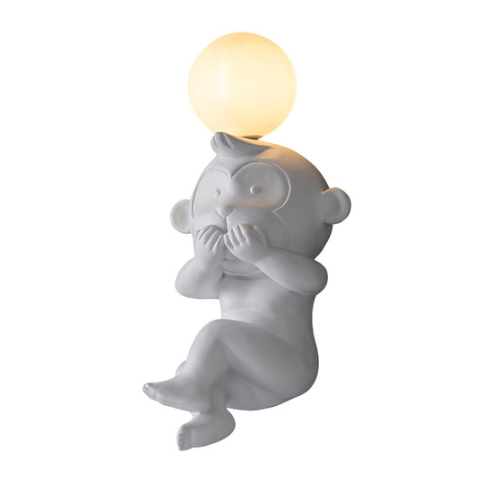 Creative Nordic Animal Wall Sconce Resin 1-Light Living Room Wall Light with Ball Blown Glass Shade White Sitting Clearhalo 'Industrial wall lights' 'Industrial' 'Middle century wall lights' 'Tiffany' 'Wall Lamps & Sconces' 'Wall Lights' Lighting' 2467080