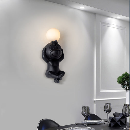 Creative Nordic Animal Wall Sconce Resin 1-Light Living Room Wall Light with Ball Blown Glass Shade Clearhalo 'Industrial wall lights' 'Industrial' 'Middle century wall lights' 'Tiffany' 'Wall Lamps & Sconces' 'Wall Lights' Lighting' 2467081