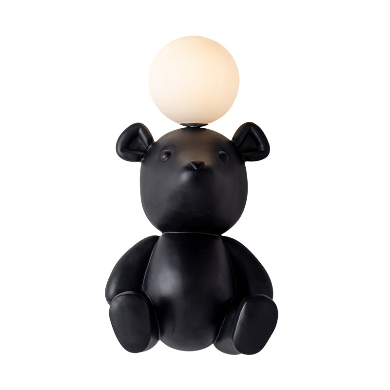 Creative Nordic Animal Wall Sconce Resin 1-Light Living Room Wall Light with Ball Blown Glass Shade Black Bear Clearhalo 'Industrial wall lights' 'Industrial' 'Middle century wall lights' 'Tiffany' 'Wall Lamps & Sconces' 'Wall Lights' Lighting' 2467082