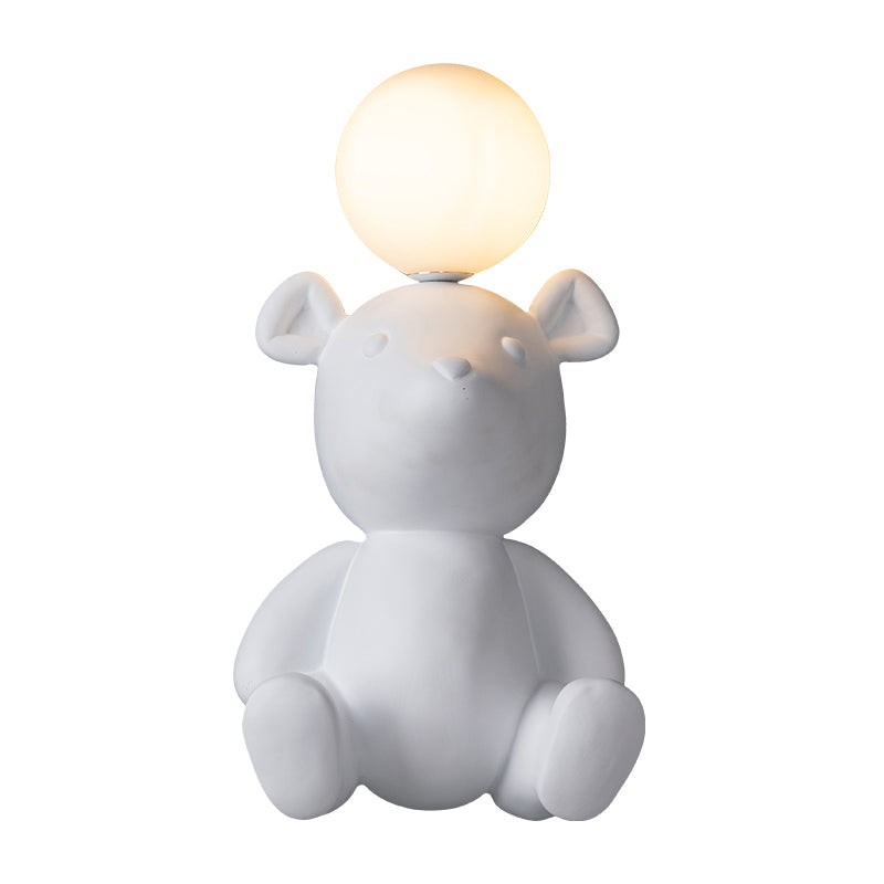Creative Nordic Animal Wall Sconce Resin 1-Light Living Room Wall Light with Ball Blown Glass Shade White Bear Clearhalo 'Industrial wall lights' 'Industrial' 'Middle century wall lights' 'Tiffany' 'Wall Lamps & Sconces' 'Wall Lights' Lighting' 2467083