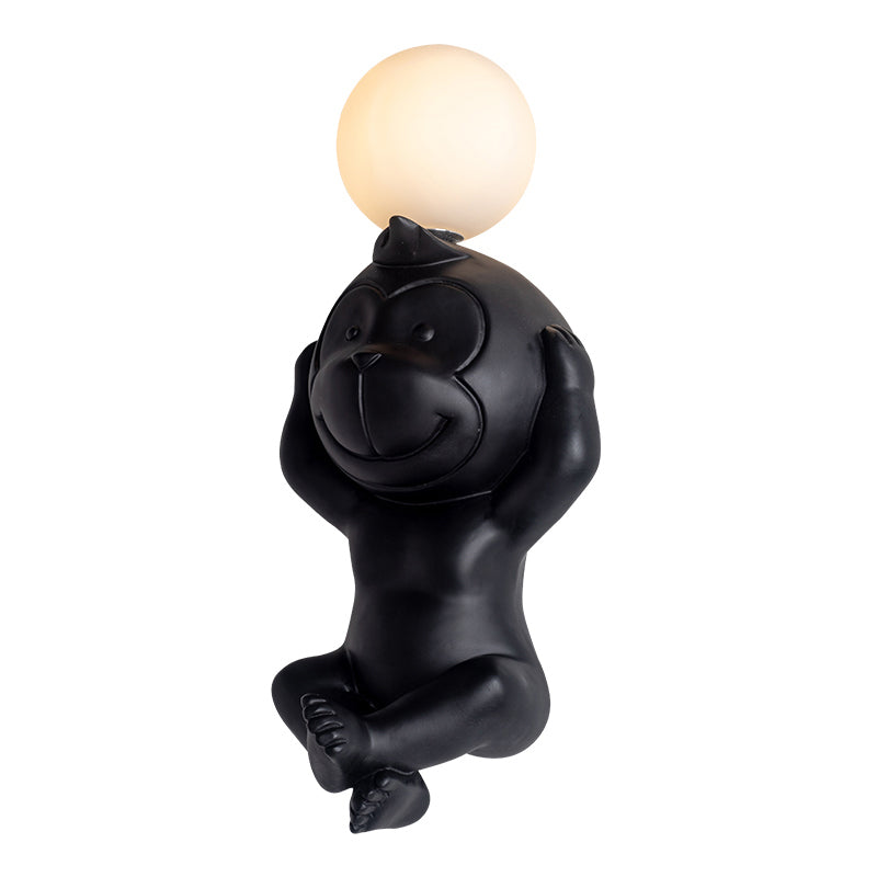 Creative Nordic Animal Wall Sconce Resin 1-Light Living Room Wall Light with Ball Blown Glass Shade Black Sitting Clearhalo 'Industrial wall lights' 'Industrial' 'Middle century wall lights' 'Tiffany' 'Wall Lamps & Sconces' 'Wall Lights' Lighting' 2467084