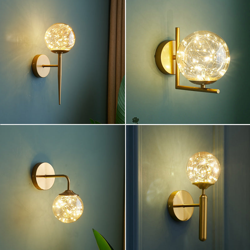 Ball Blown Glass Wall Lamp Fixture Nordic Gold Finish LED Sconce Lighting with String Light Clearhalo 'Cast Iron' 'Glass' 'Industrial' 'Modern wall lights' 'Modern' 'Tiffany' 'Traditional wall lights' 'Wall Lamps & Sconces' 'Wall Lights' Lighting' 2467086