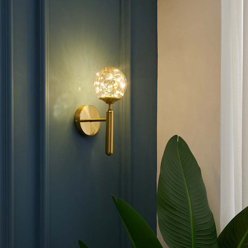 Ball Blown Glass Wall Lamp Fixture Nordic Gold Finish LED Sconce Lighting with String Light Gold Straight Clearhalo 'Cast Iron' 'Glass' 'Industrial' 'Modern wall lights' 'Modern' 'Tiffany' 'Traditional wall lights' 'Wall Lamps & Sconces' 'Wall Lights' Lighting' 2467087