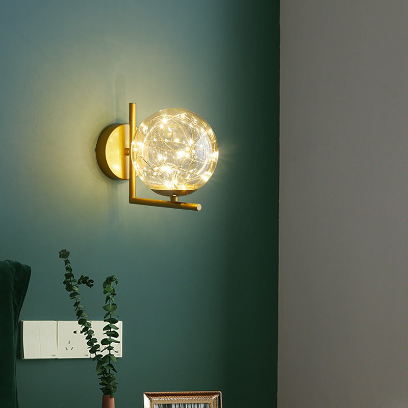 Ball Blown Glass Wall Lamp Fixture Nordic Gold Finish LED Sconce Lighting with String Light Gold Right Angle Clearhalo 'Cast Iron' 'Glass' 'Industrial' 'Modern wall lights' 'Modern' 'Tiffany' 'Traditional wall lights' 'Wall Lamps & Sconces' 'Wall Lights' Lighting' 2467088