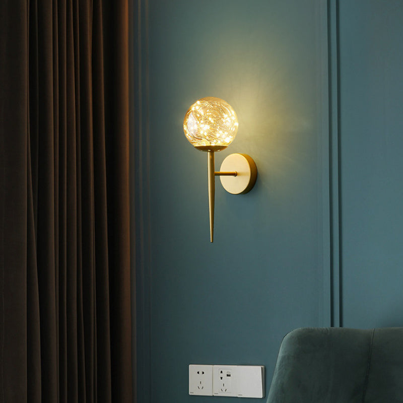 Ball Blown Glass Wall Lamp Fixture Nordic Gold Finish LED Sconce Lighting with String Light Gold Long Arm Clearhalo 'Cast Iron' 'Glass' 'Industrial' 'Modern wall lights' 'Modern' 'Tiffany' 'Traditional wall lights' 'Wall Lamps & Sconces' 'Wall Lights' Lighting' 2467089
