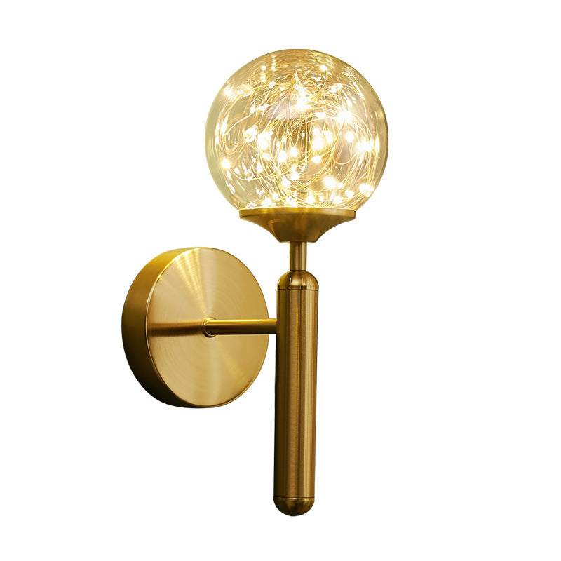 Ball Blown Glass Wall Lamp Fixture Nordic Gold Finish LED Sconce Lighting with String Light Clearhalo 'Cast Iron' 'Glass' 'Industrial' 'Modern wall lights' 'Modern' 'Tiffany' 'Traditional wall lights' 'Wall Lamps & Sconces' 'Wall Lights' Lighting' 2467090