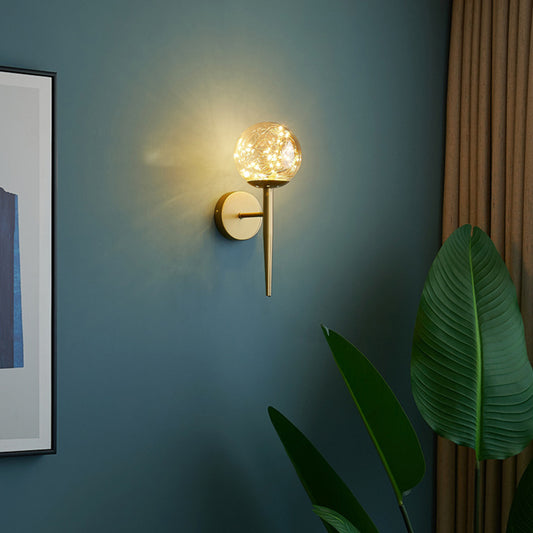 Ball Blown Glass Wall Lamp Fixture Nordic Gold Finish LED Sconce Lighting with String Light Clearhalo 'Cast Iron' 'Glass' 'Industrial' 'Modern wall lights' 'Modern' 'Tiffany' 'Traditional wall lights' 'Wall Lamps & Sconces' 'Wall Lights' Lighting' 2467092