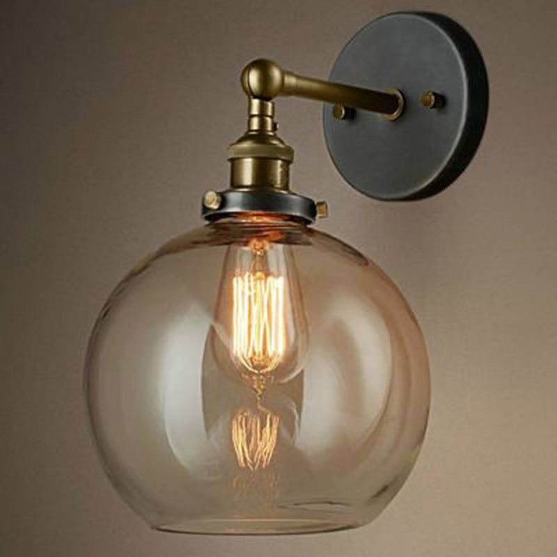 Clear Glass Swivel Shade Wall Lamp Industrial 1 Head Kitchen Wall Mounted Light in Brass-Black Clear Globe Clearhalo 'Art deco wall lights' 'Cast Iron' 'Glass' 'Industrial wall lights' 'Industrial' 'Middle century wall lights' 'Modern' 'Rustic wall lights' 'Tiffany' 'Traditional wall lights' 'Wall Lamps & Sconces' 'Wall Lights' Lighting' 2467096