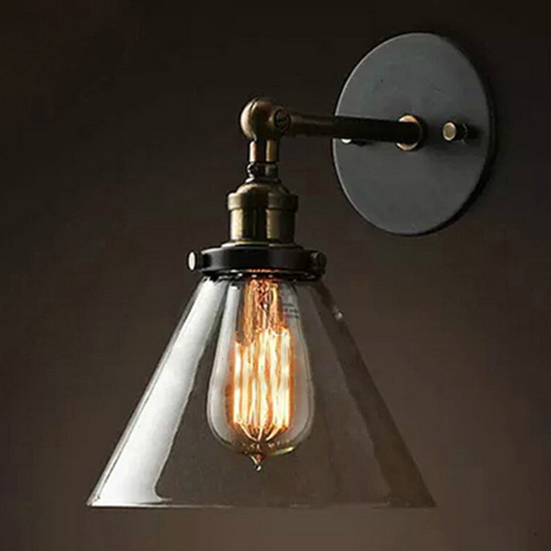 Clear Glass Swivel Shade Wall Lamp Industrial 1 Head Kitchen Wall Mounted Light in Brass-Black Clearhalo 'Art deco wall lights' 'Cast Iron' 'Glass' 'Industrial wall lights' 'Industrial' 'Middle century wall lights' 'Modern' 'Rustic wall lights' 'Tiffany' 'Traditional wall lights' 'Wall Lamps & Sconces' 'Wall Lights' Lighting' 2467103