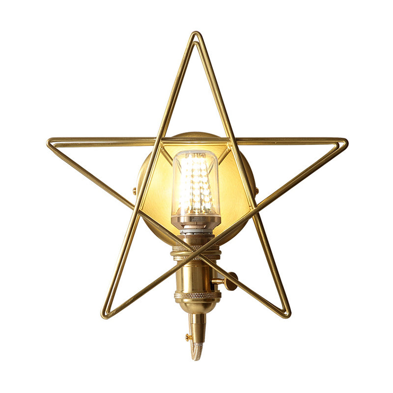 Iron Wire Star Wall Sconce Light Fixture Minimalist 1 Head Bedroom Wall Lamp in Gold Clearhalo 'Art deco wall lights' 'Cast Iron' 'Glass' 'Industrial wall lights' 'Industrial' 'Middle century wall lights' 'Modern' 'Rustic wall lights' 'Tiffany' 'Traditional wall lights' 'Wall Lamps & Sconces' 'Wall Lights' Lighting' 2467111
