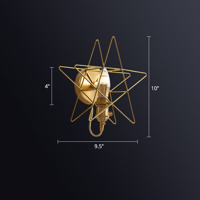 Iron Wire Star Wall Sconce Light Fixture Minimalist 1 Head Bedroom Wall Lamp in Gold Clearhalo 'Art deco wall lights' 'Cast Iron' 'Glass' 'Industrial wall lights' 'Industrial' 'Middle century wall lights' 'Modern' 'Rustic wall lights' 'Tiffany' 'Traditional wall lights' 'Wall Lamps & Sconces' 'Wall Lights' Lighting' 2467112