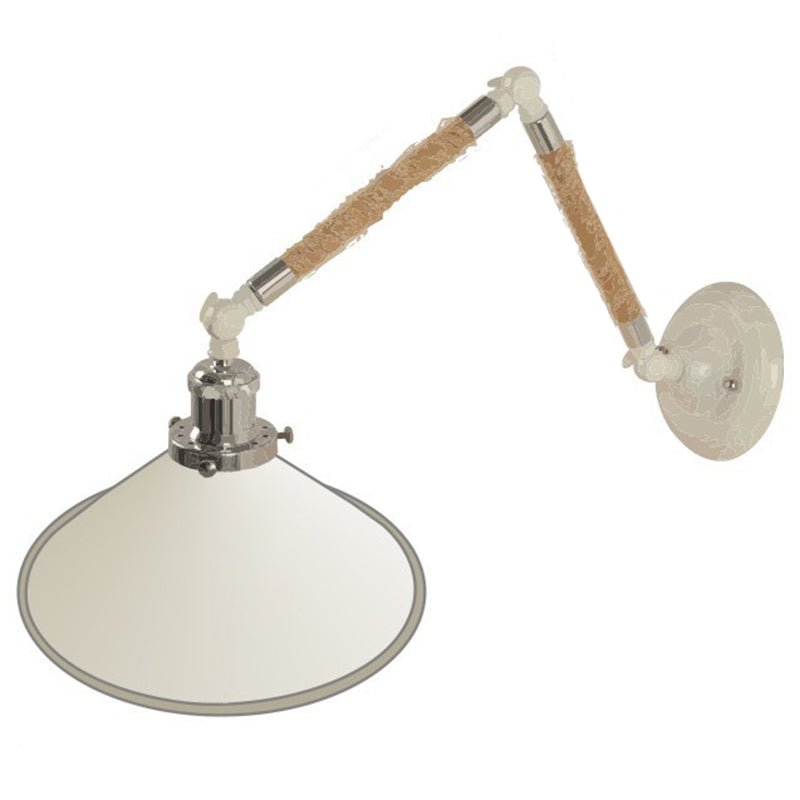 White Conical Task Wall Sconce Nordic Metal 1 Bulb Metal Wall Light Fixture with Swivelable Roped Arm White 8.5" Clearhalo 'Art deco wall lights' 'Cast Iron' 'Glass' 'Industrial wall lights' 'Industrial' 'Middle century wall lights' 'Modern' 'Rustic wall lights' 'Tiffany' 'Traditional wall lights' 'Wall Lamps & Sconces' 'Wall Lights' Lighting' 2467309