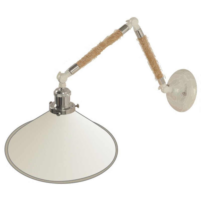 White Conical Task Wall Sconce Nordic Metal 1 Bulb Metal Wall Light Fixture with Swivelable Roped Arm White 10" Clearhalo 'Art deco wall lights' 'Cast Iron' 'Glass' 'Industrial wall lights' 'Industrial' 'Middle century wall lights' 'Modern' 'Rustic wall lights' 'Tiffany' 'Traditional wall lights' 'Wall Lamps & Sconces' 'Wall Lights' Lighting' 2467314