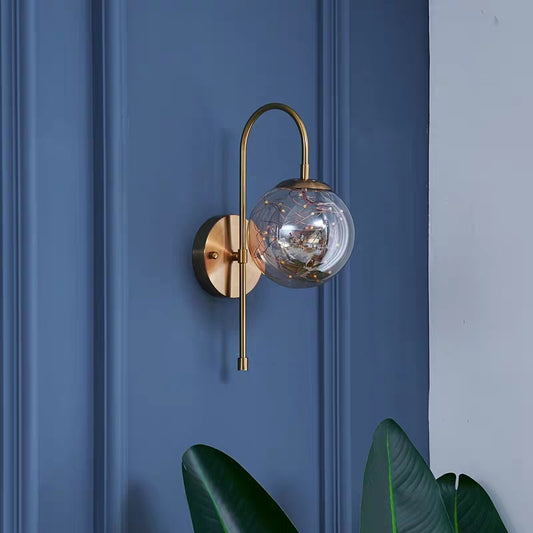 Ball Shaped Wall Light Fixture Postmodern Clear Glass Gold Wall Sconce with Starry LED String Clearhalo 'Cast Iron' 'Glass' 'Industrial' 'Modern wall lights' 'Modern' 'Tiffany' 'Traditional wall lights' 'Wall Lamps & Sconces' 'Wall Lights' Lighting' 2467324