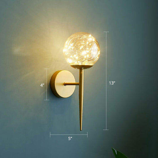 Ball Shaped Wall Light Fixture Postmodern Clear Glass Gold Wall Sconce with Starry LED String Clearhalo 'Cast Iron' 'Glass' 'Industrial' 'Modern wall lights' 'Modern' 'Tiffany' 'Traditional wall lights' 'Wall Lamps & Sconces' 'Wall Lights' Lighting' 2467327