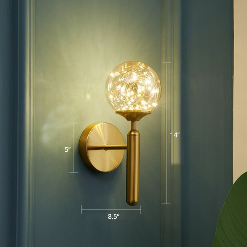 Ball Shaped Wall Light Fixture Postmodern Clear Glass Gold Wall Sconce with Starry LED String Clearhalo 'Cast Iron' 'Glass' 'Industrial' 'Modern wall lights' 'Modern' 'Tiffany' 'Traditional wall lights' 'Wall Lamps & Sconces' 'Wall Lights' Lighting' 2467329