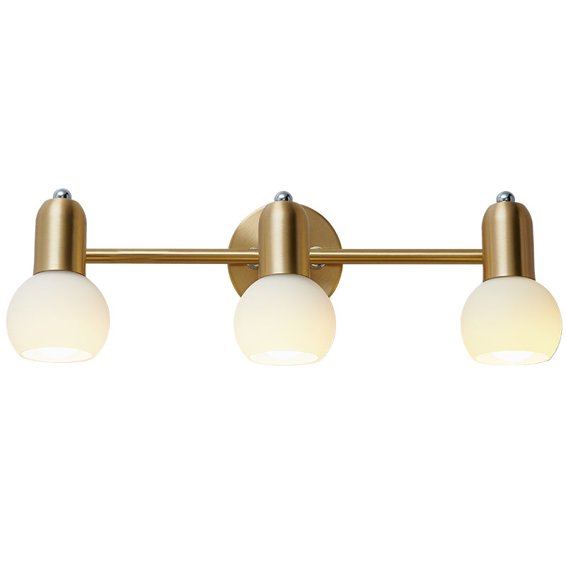 Swivelable Dome Milk Glass Vanity Light Postmodern Brass Wall Lamp Fixture for Bath Clearhalo 'Cast Iron' 'Glass' 'Industrial' 'Modern wall lights' 'Modern' 'Tiffany' 'Traditional wall lights' 'Vanity Lights' 'Wall Lights' Lighting' 2467346