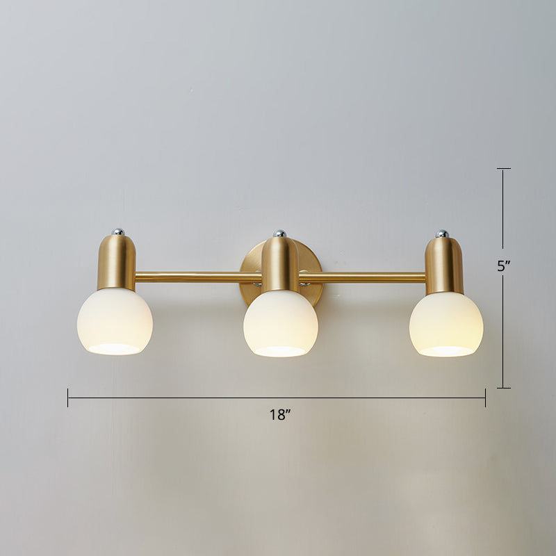 Swivelable Dome Milk Glass Vanity Light Postmodern Brass Wall Lamp Fixture for Bath Clearhalo 'Cast Iron' 'Glass' 'Industrial' 'Modern wall lights' 'Modern' 'Tiffany' 'Traditional wall lights' 'Vanity Lights' 'Wall Lights' Lighting' 2467348