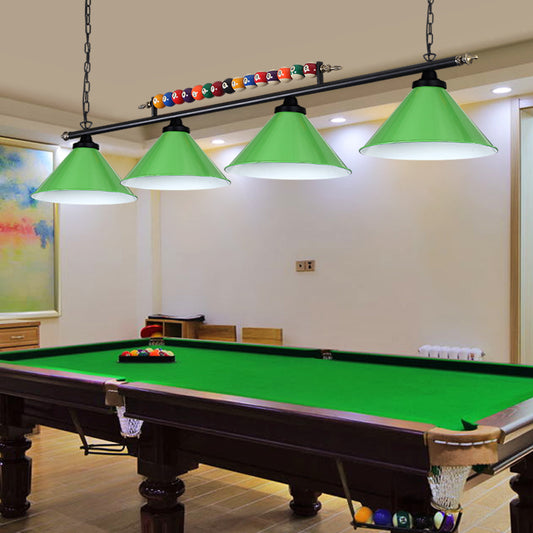 Conical Shade Billiard Lamp Industrial Style Metal Country Club Island Light with Rolled Edge 4 Green Straight Clearhalo 'Ceiling Lights' 'Island Lights' Lighting' 2467367