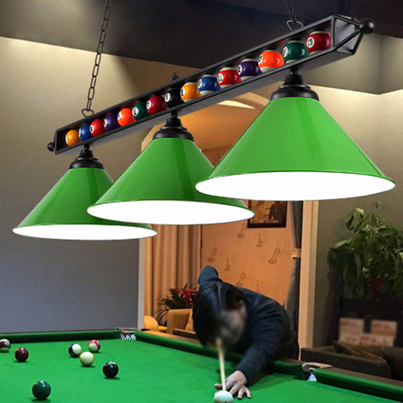 Conical Shade Billiard Lamp Industrial Style Metal Country Club Island Light with Rolled Edge 3 Green Metal Frame Clearhalo 'Ceiling Lights' 'Island Lights' Lighting' 2467376