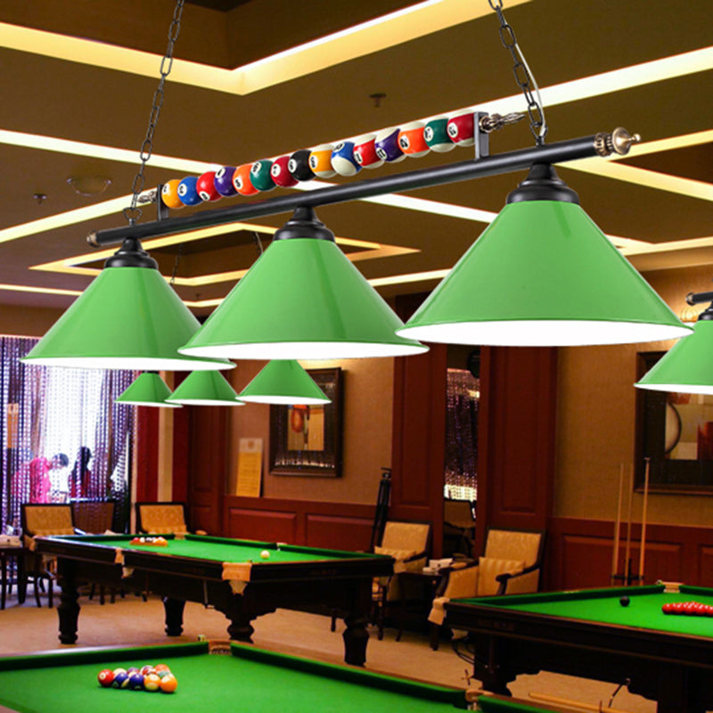 Conical Shade Billiard Lamp Industrial Style Metal Country Club Island Light with Rolled Edge 3 Green Straight Clearhalo 'Ceiling Lights' 'Island Lights' Lighting' 2467382