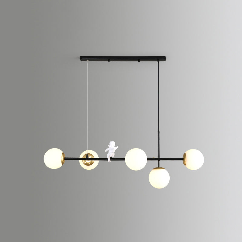 Modo Island Light Postmodern Glass 5-Light Suspended Lighting Fixture for Restaurant Black Milk White Angel Clearhalo 'Ceiling Lights' 'Island Lights' Lighting' 2467398