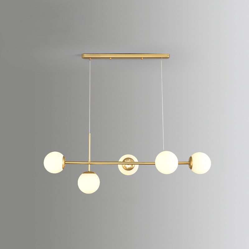 Modo Island Light Postmodern Glass 5-Light Suspended Lighting Fixture for Restaurant Gold Milk White Globe Clearhalo 'Ceiling Lights' 'Island Lights' Lighting' 2467400