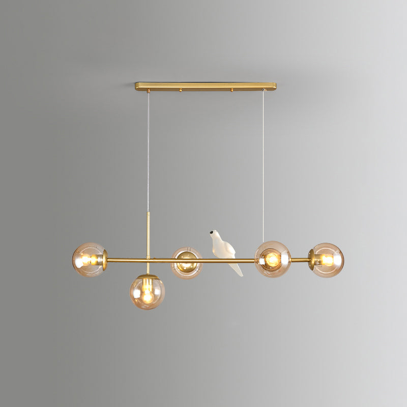 Modo Island Light Postmodern Glass 5-Light Suspended Lighting Fixture for Restaurant Gold Amber Bird Clearhalo 'Ceiling Lights' 'Island Lights' Lighting' 2467404